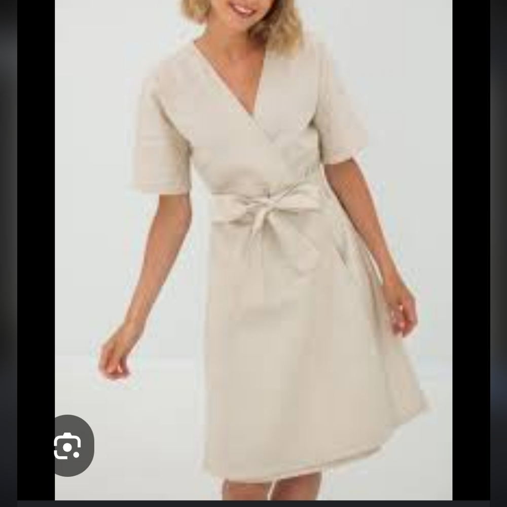 Le Muse Chole Cream Tan Short Sleeve Wrap Dress Plus Size Medium